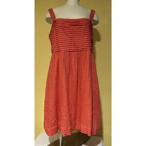 RACHEL ZOE Womens Dress Coral pink linen blend fit flare pleated smocked 14 New